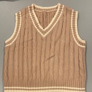 SHEIN Women's Tan V-Neck Sweater Vest